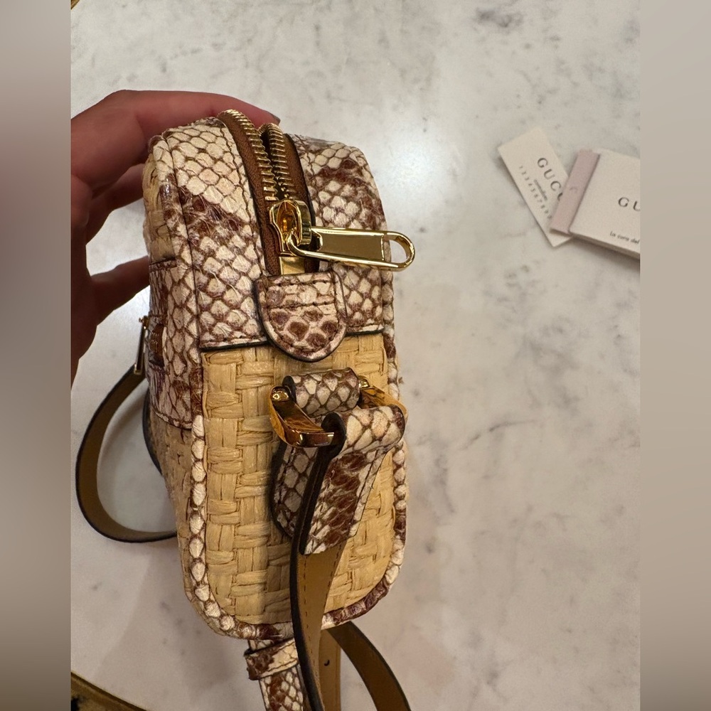 Gucci Ophidia Crossbody Bag White/Sand Woven Raffia & Snakeskin - Picture 5 of 10